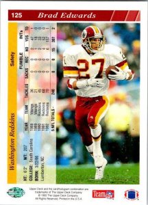 1993 Upper Deck Football Card Brad Edwards Washington Redskins sk 21424