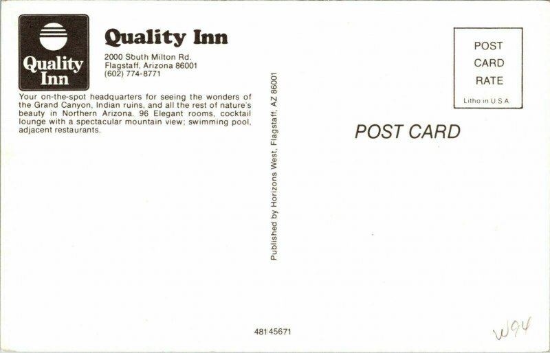 Quality Inn Dual View Flagstaff Arizona AZ VTG Postcard UNP Unused Vintage