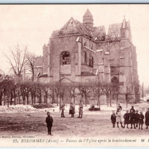c1910s Essommes, France Ruined Church After Bombardment WWI Civilians A339