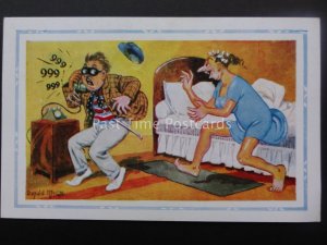 Donald McGill Postcard BURGLAR RINGS 999 POLICE..c1950's