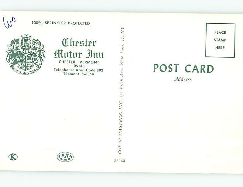 Unused Pre-1980 CHESTER MOTOR INN MOTEL Chester Vermont VT L1225