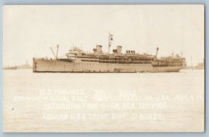 Hampton Roads VA Postcard RPPC Photo US Marines Devil Dogs Arriving Naval Base