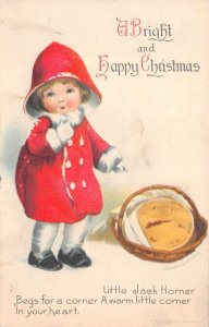 Christmas Greetings Girl with Basket Clapsaddle Signed Postcard AA69403