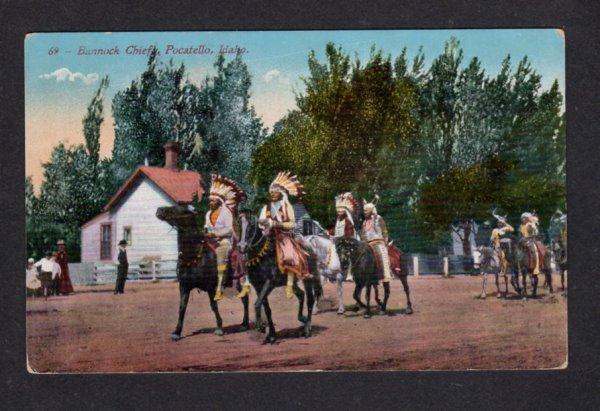 ID Vintage 1911 Bannock Tribe Indian Chief Pocatello Idaho Postcard Trans Clk