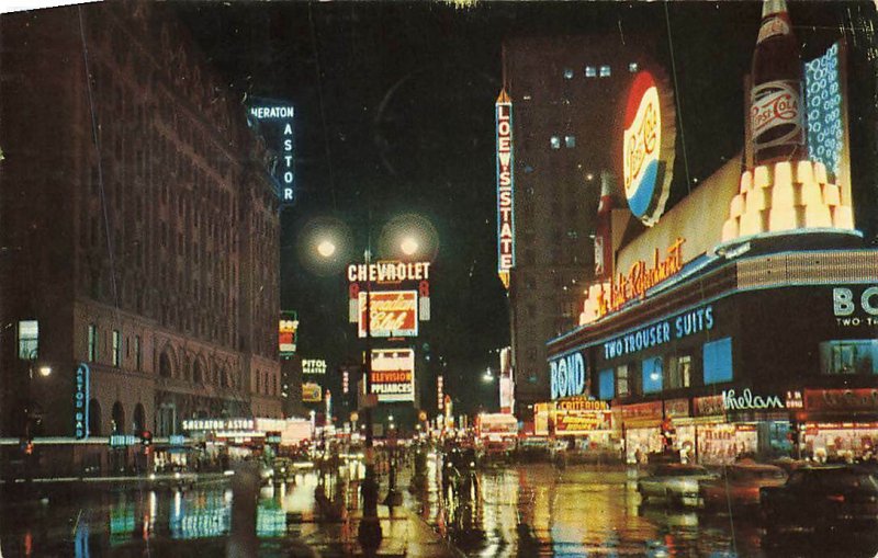 Times Square Night Neon Signs NYC Chrome 1950s VTG P151