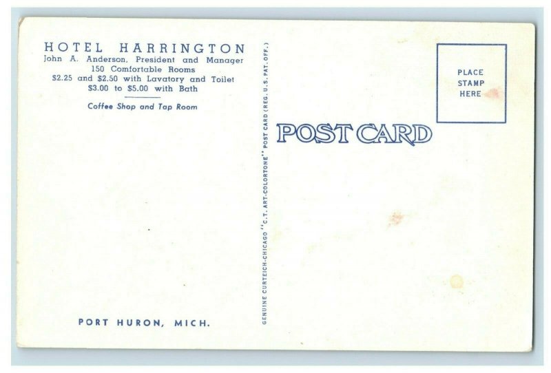 1930s-50s Hotel Harrington Coffee Shop Port Huron Michigan Vintage Postcard P78 