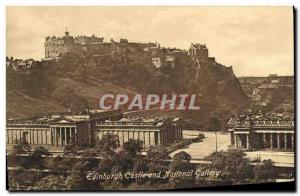 Old Postcard Edinburgh Castle and National Gallery
