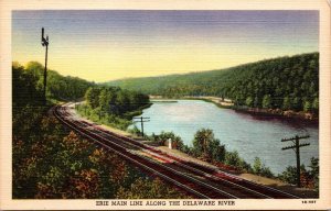 Vtg Erie Main Line Along The Delaware River Railroad Tracks 1940s View Postcard