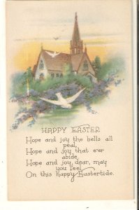 Church. Dove. Happy Easter  Old vintage American Greetings postcard