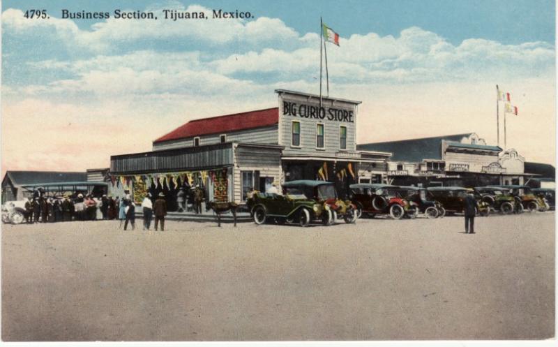 MEXICO   TIJUANA   BUSINESS  postcard CURIO STORE cars