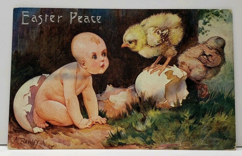 Easter Peace Hatching Baby as Baby Chicks Look On 1910 A/S Bowley Postcard G1