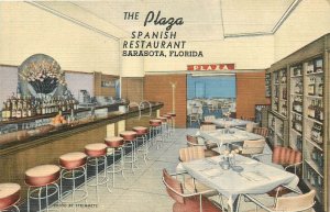 Postcard 1940s Florida Sarasota The Plaza Spanish Restaurant interior FL24-353