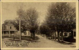Springvale ME Down Mill St. From Paine c1910 Postcard