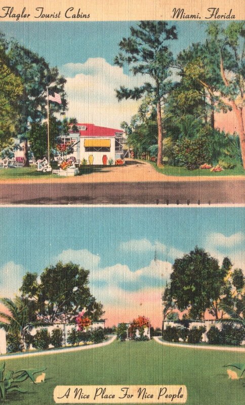 Vintage Postcard 1952 Flagler Tourist Cabins Miami Florida Nice Place