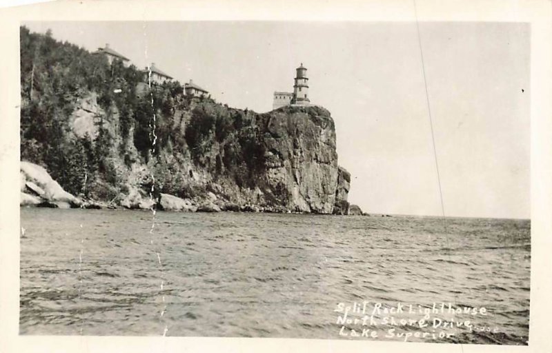 Split Rock Lighthouse North Shore Dr Lake Superior RPPC Real Photo WI VTG P115