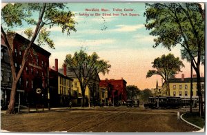 Trolley Center, Elm Street from Park Square Westfield MA c1910 Postcard Z01