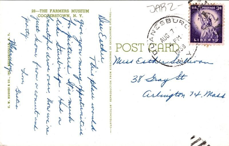 Farmers Museum Cooperstown NY New York Postcard PM Cancel WOB Note 3c Stamp