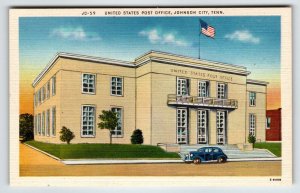 Post Office Building Johnson City Tennessee Postcard Old Car Auto Linen Unposted