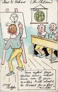 'How To Behave' Children Comic School Harvard Harry Parlett Postcard G31 *as is