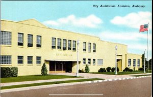 City Auditorium Anniston Alabama Street American Flag Vintage UNP Postcard K10