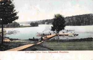 Steam Launch Dock First Lake Fulton Chain Adirondacks New York 1906 postcard