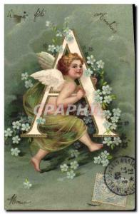 Postcard Old Letters Fantasy Angel Letter A