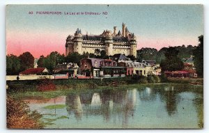 1928 PIERREFONDS LE LAC ET LE CHATEAU FRENCH COLORFUL POSTCARD P3090