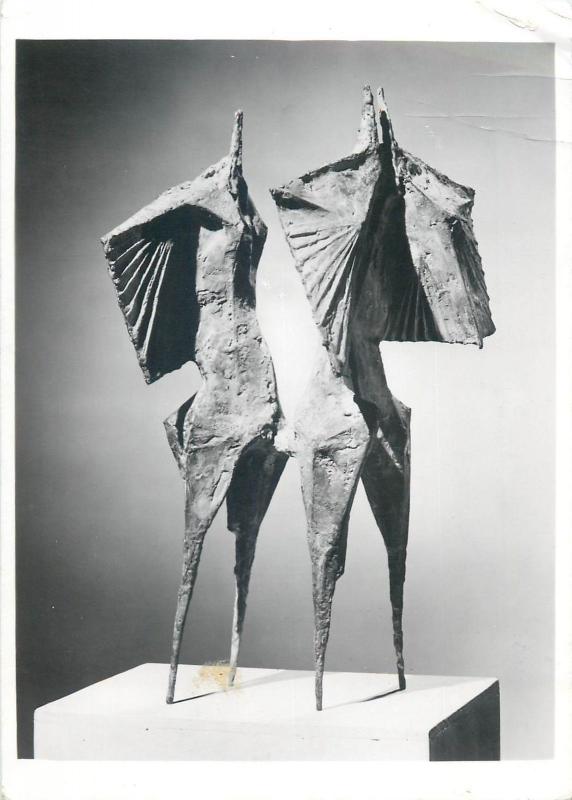 Postcard art Winged Figures 1955 bronze sculpture Lynn Chadwick