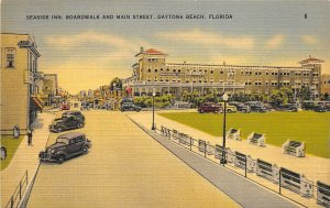 Daytona Beach Florida 1940s Postcard Seaside inn Boardwalk & Main Street 