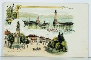 Gruss aus Landau Germany c1890s Old Coloured Vignette Postcard J12