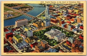 Columbus OH-Ohio, Surrounding State Capitol Square & Grounds, Air View, Postcard