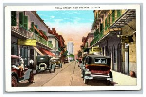 Vintage 1930's Postcard Royal Street Antique Cars New Orleans Louisiana