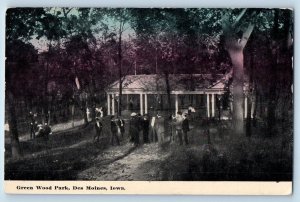 Des Moines Iowa IA Postcard Green Wood Park Scenic View And People c1920 Antique