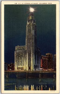 A. I. U. Citadel at Night Columbus Ohio OH 45 Stories Theatre & Hotel Postcard