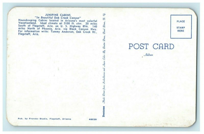c1950's Junipine Cabins Flagstaff Arizona AZ Vintage Postcard 