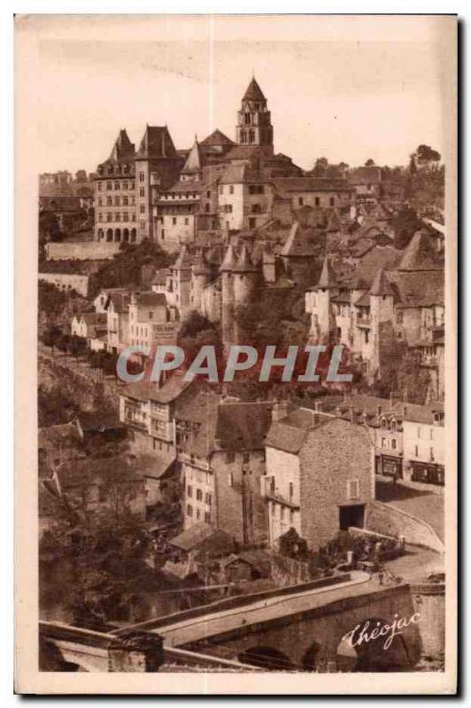 Old Postcard Uzerche (Correze) Chateaux Pontier Church and Ecole Superieure