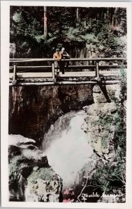 Marble Canyon Banff National Park AB People on Bridge Unused RPPC Postcard H31