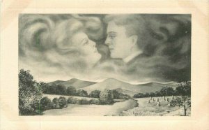 Artist impression C-1910 Romantic Lovers Smoke Cloud Postcard 12528