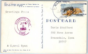 1984 Allerton, IA Purple USPO Post Office Cancel Postcard Postal History A266