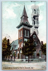 1907 Evansville Indiana IN Postcard St Lucas German Evangelical Church Building