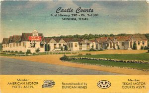 Linen Postcard Castle Courts Sonora Texas Roadside Motel Deer & Turkey Hunting