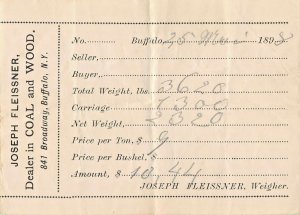 BUFFALO NY~JOSEPH FLEISSNER-DEALER IN COAL & WOOD ~1898 BILLHEAD