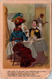 Postcard 1909 Humorous Couple Cafe Scene Verse Mount Wolf PA Postmark