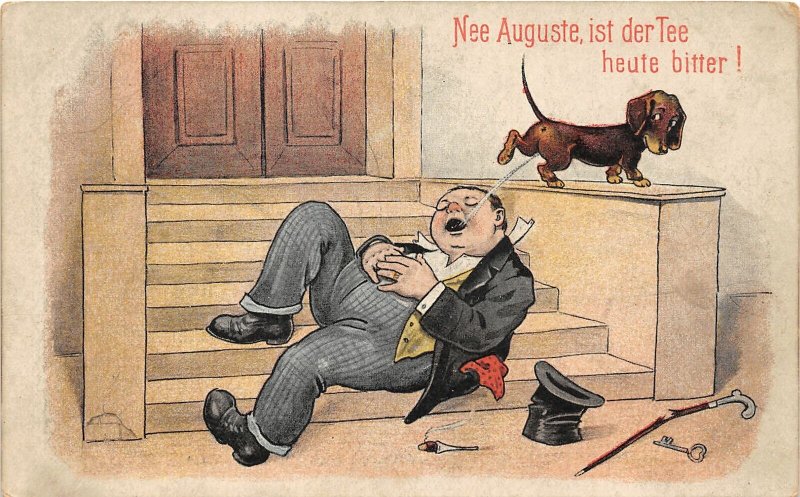 G40/ Comic Postcard Boys Will Be Boys Peeing Pee Urinating c1910 Man Dog Hat 20