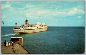 Postcard Milwaukee Wisconsin WI Lake Ferry Boat 1950s Chrome Flags