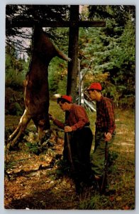 Two Hunters Bag A Fine Deer, Magog Quebec Canada, Vintage 1970 Chrome Postcard