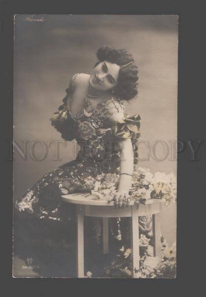 091602 FLORIDO Famous DANCER in Flowers Vintage PHOTO tinted