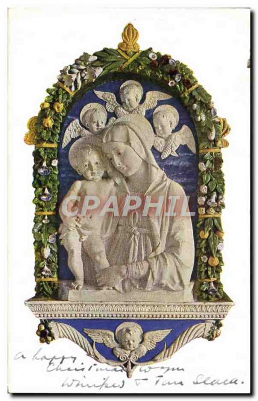 Old Postcard The Virgin And Child Relief in enamelled terra cotta Robbia Vict...