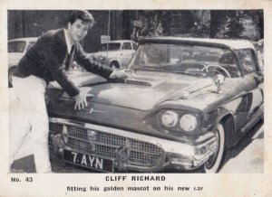 Cliff Richard With His Gold Mascot Classic Car Old Cigarette Photo Trading Card