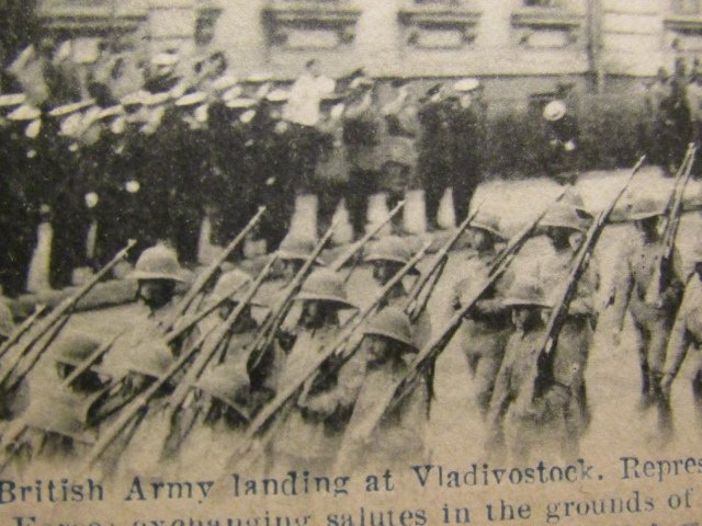 British Army landing at Vladavostoc-1919.  Officers exchange salutes  .
